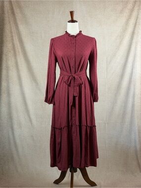 Long Sleeve Burgundy Ruffle Dress